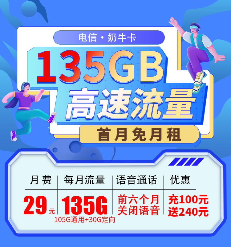 电信奶牛卡29元135G+两年视频会员  第1张