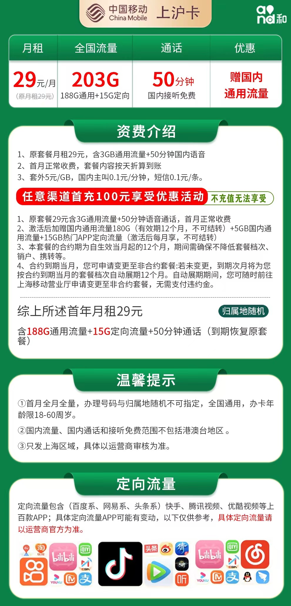 上海移动上沪卡29元203G流量+50分钟【上海爆款卡+仅发上海】  第2张