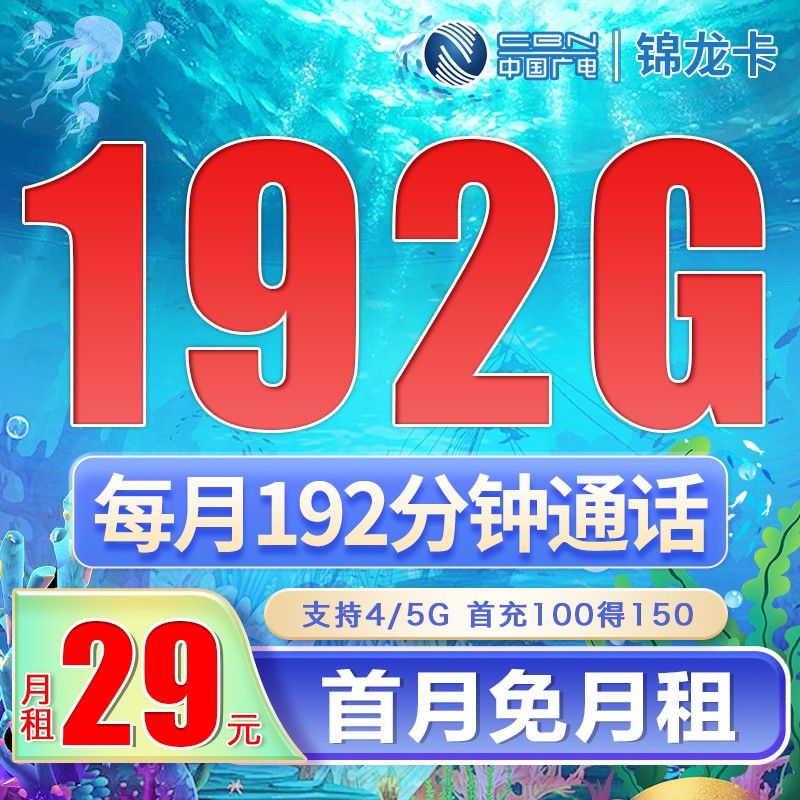 广电锦龙卡29元192G+192分钟（流量支持结转）