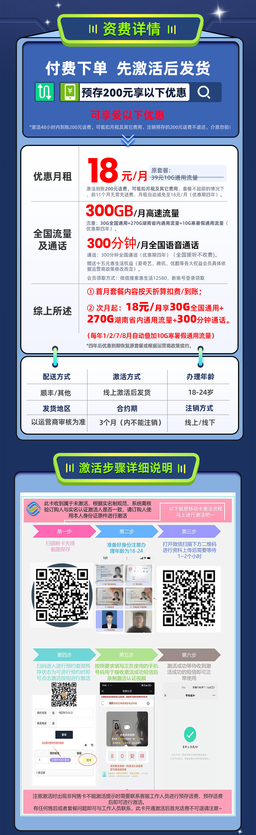 移动湘江卡18元/月享300G流量+300分钟通话  第2张
