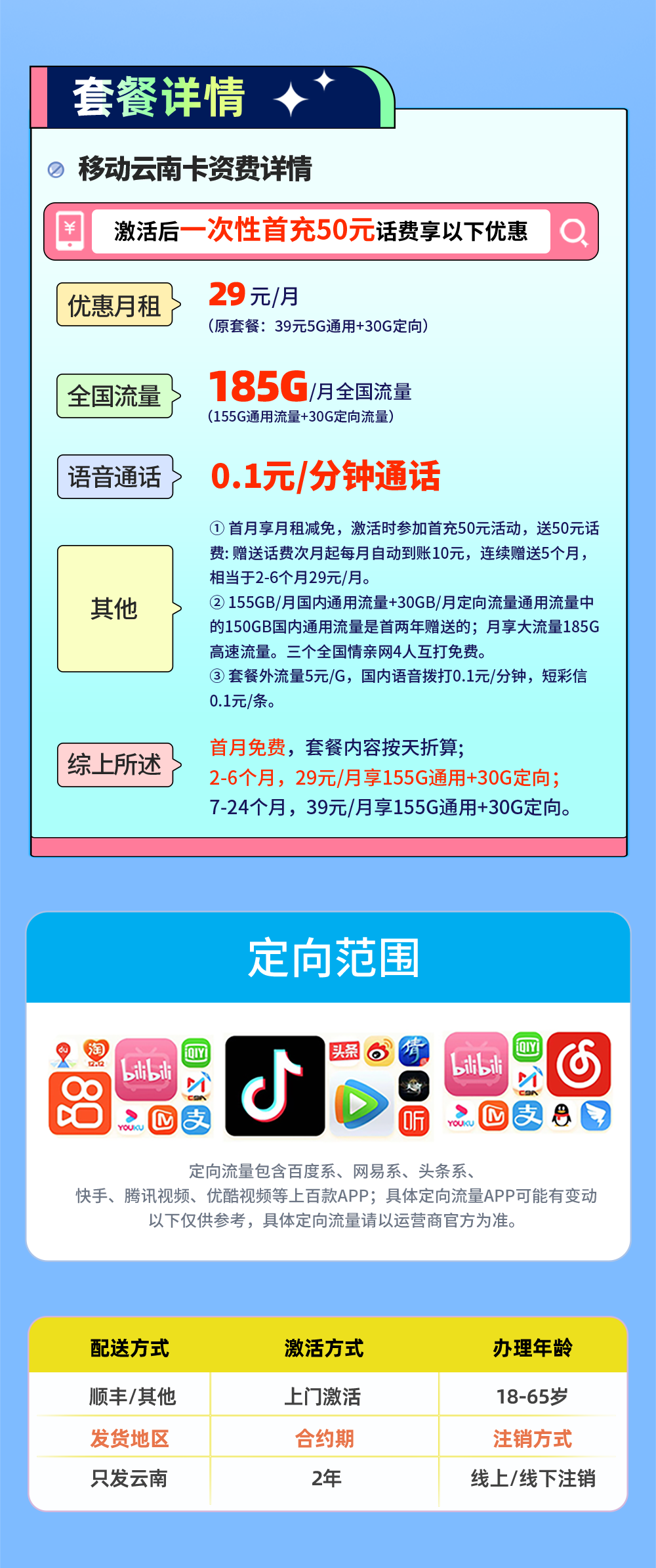 靓号王卡最新发布：移动云南卡29元/月享185G流量【云南专属】  第2张